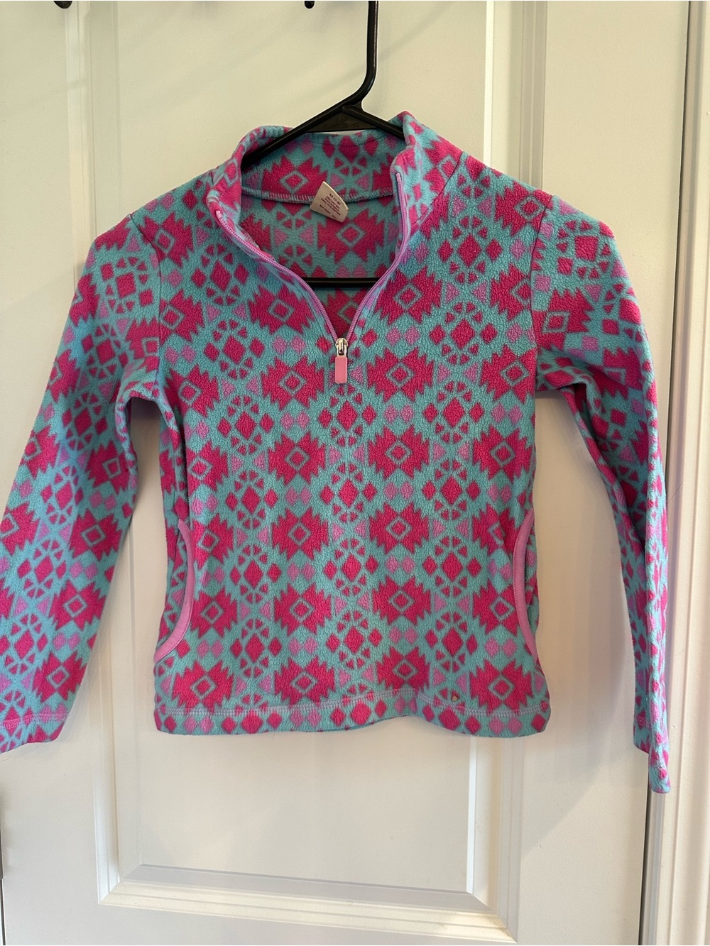 Kids Blue & Pink Patterned Quarter-Zip Fleece Top